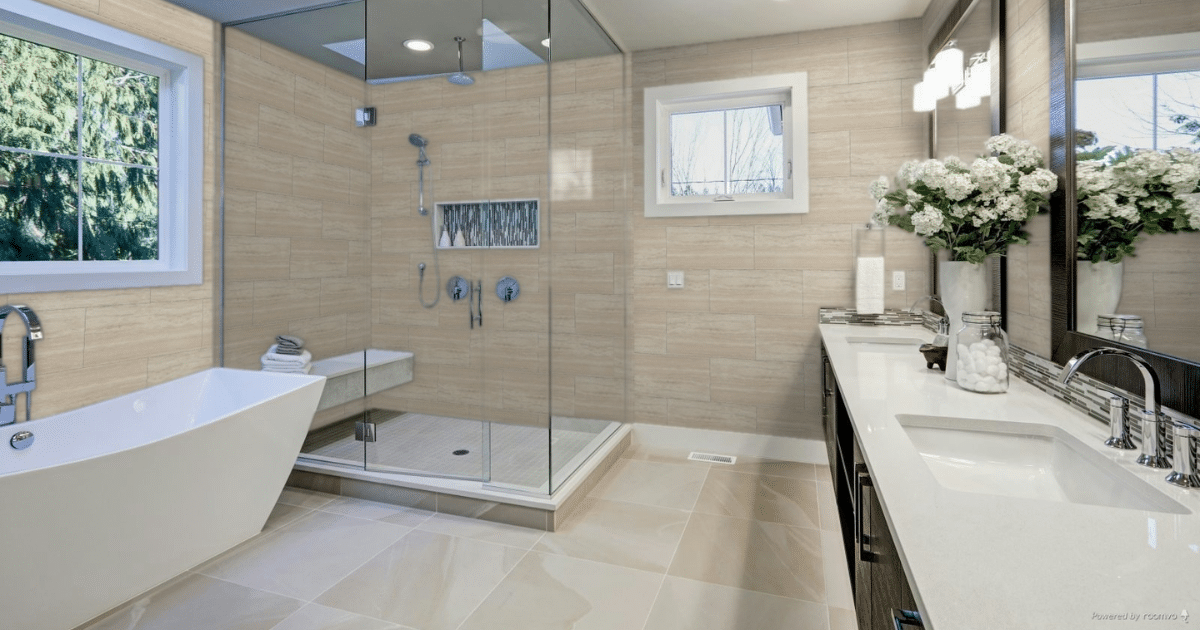 bathroom with travertine floors